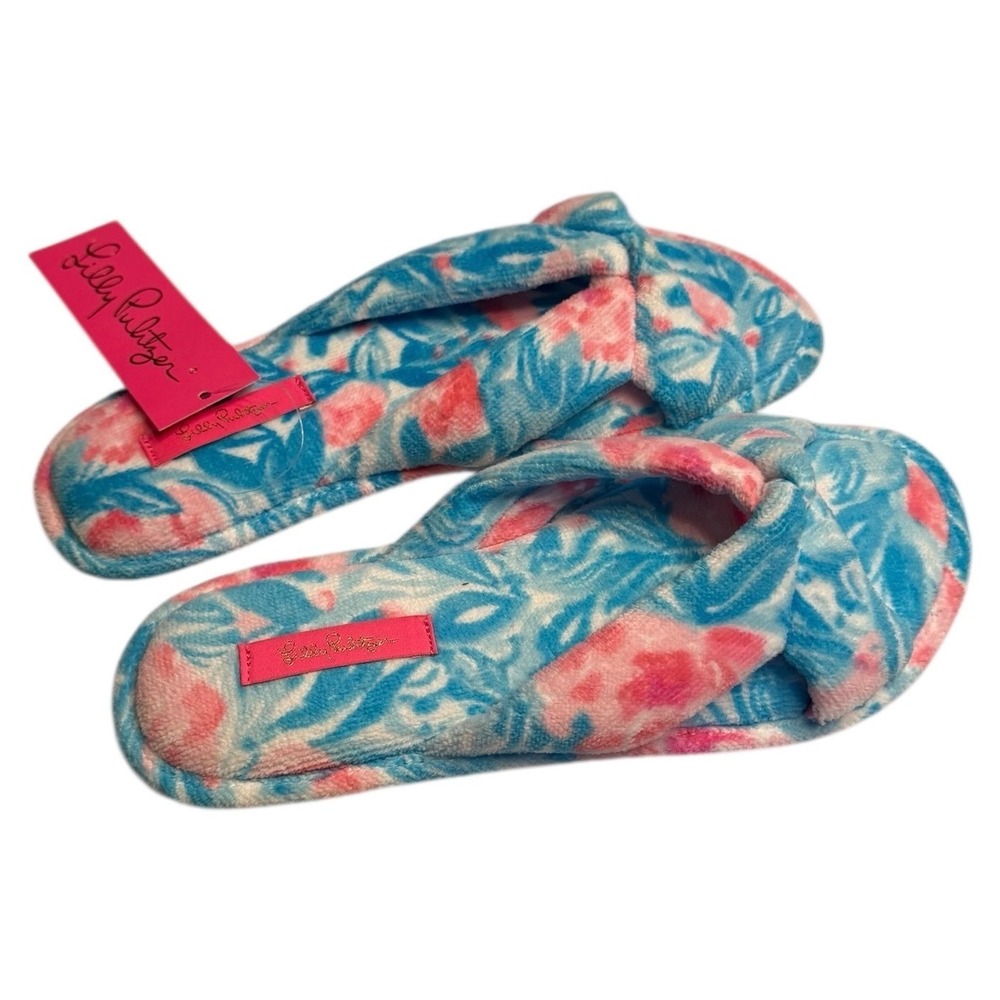 NWT Lilly Pulitzer Slippers Bondi Blue My Little Peony Tropical Vacation Sz 7/8